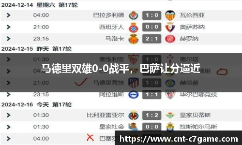 马德里双雄0-0战平，巴萨让分逼近